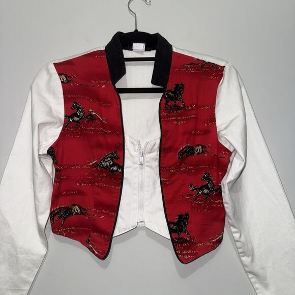 Vintage Cropped RoughRider Zip Front Sweetheart Cut Y2K Western Shirt Horses SM - Picture 1 of 8